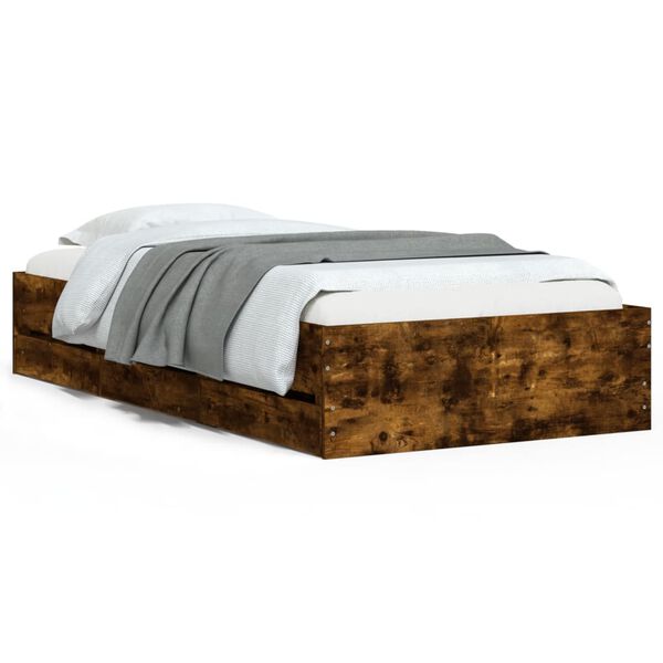 vidaXL Cama con cajones madera de ingeniería roble ahumado 90x190 cm