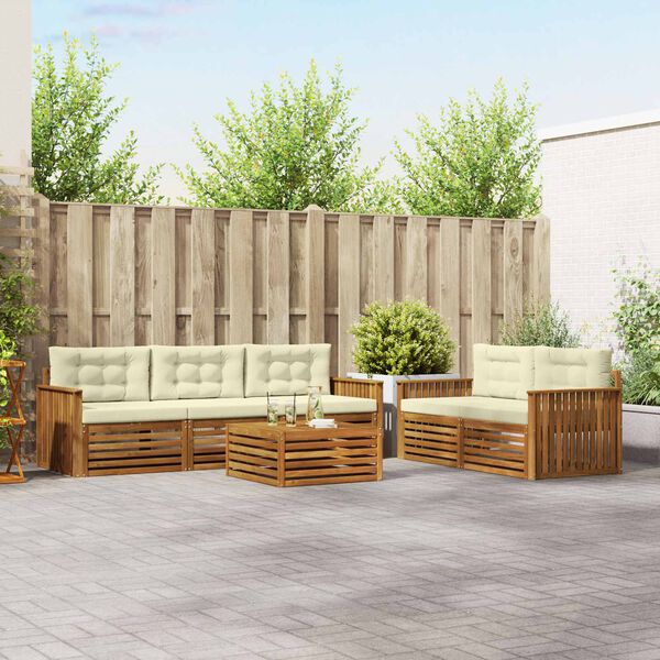 vidaXL Conjunto de sof&aacute;s de exterior con coj&iacute;n 6 pcs Natural y Crema