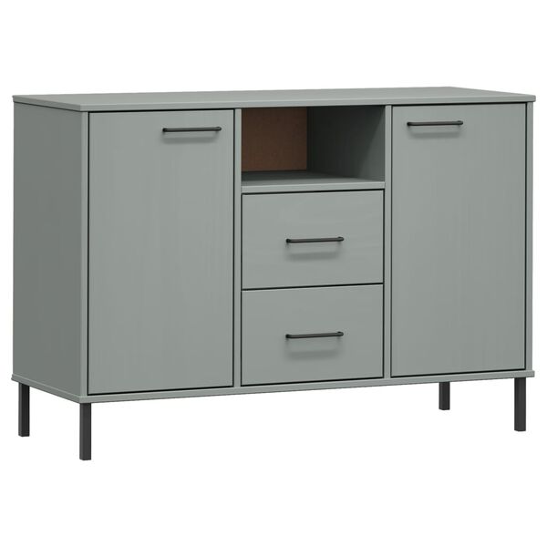 vidaXL Aparador con patas metal OSLO madera maciza gris 113x40x77 cm
