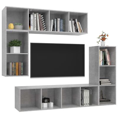 vidaXL Set de muebles de TV 4 pzas madera contrachapada gris hormigón