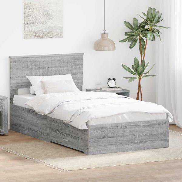 vidaXL Estructura de cama con cabecera Gris Sonoma 100 x 200 cm