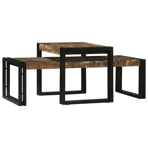 vidaXL Mesa de Café 2 pcs Multicolor Madera sólida recuperada