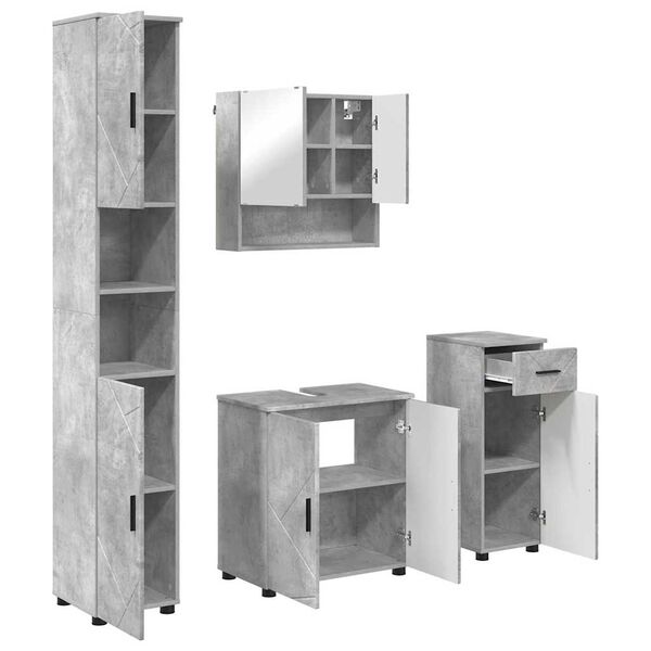 vidaXL Juego de muebles de ba&ntilde;o con caj&oacute;n 4 pcs Gris Concreto