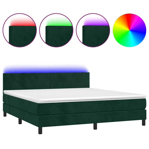 vidaXL Cama box spring colch&oacute;n y LED terciopelo verde oscuro 160x200cm