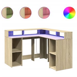 vidaXL Escritorio con LED madera ingenier&iacute;a roble Sonoma 130x130x91 cm