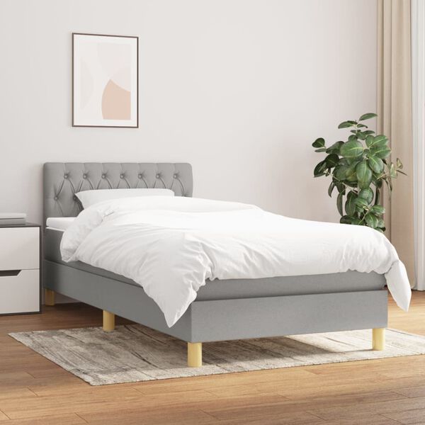 vidaXL Cama box spring con colch&oacute;n tela gris claro 100x200 cm