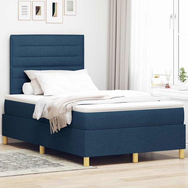 vidaXL Cama tipo Box Spring con colch&oacute;n Azul 120 x 190 cm tela