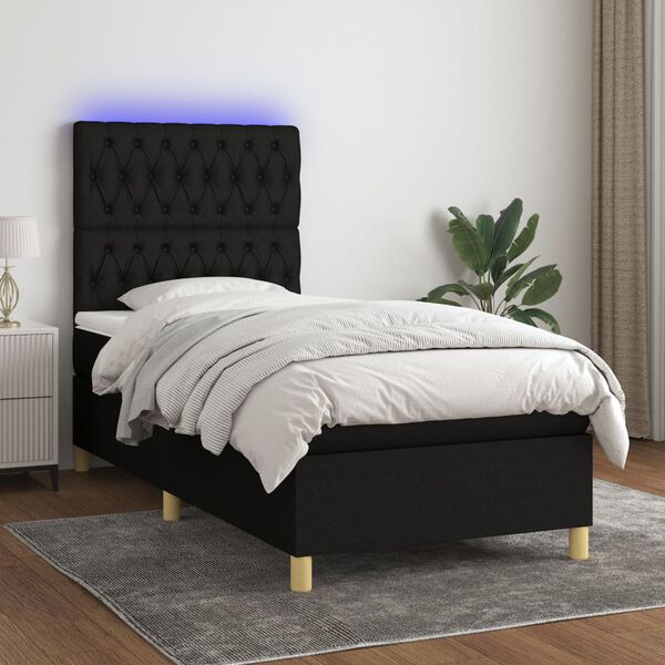 vidaXL Cama box spring colch&oacute;n y luces LED tela negro 100x200 cm