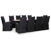 vidaXL Set comedor de jard&iacute;n 11 pzas rat&aacute;n sint&eacute;tico y madera negro