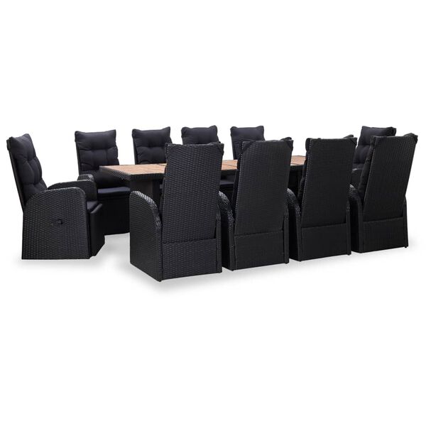 vidaXL Set comedor de jard&iacute;n 11 pzas rat&aacute;n sint&eacute;tico y madera negro