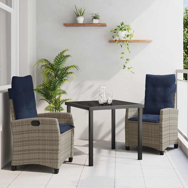 vidaXL Conjunto de Comedor de Jard&iacute;n 3 pcs Gris rat&aacute;n sint&eacute;tico