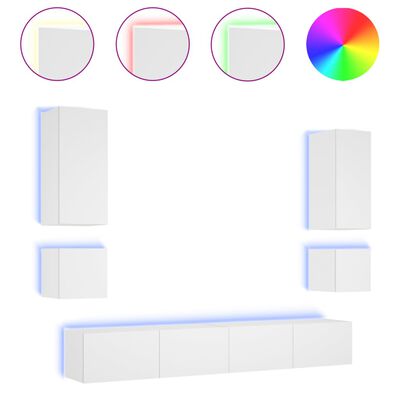vidaXL Muebles de TV de pared con luces LED 6 piezas blanco
