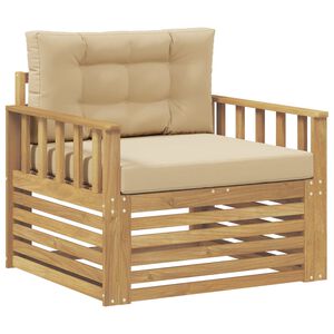 vidaXL Sof&aacute; de exterior Poli&eacute;ster Blanco y beige