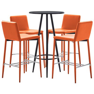 vidaXL Set mesa alta y taburetes de bar 5 pzas cuero sintético naranja