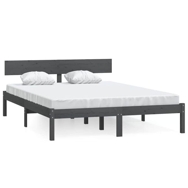 vidaXL Estructura de cama sin colch&oacute;n madera maciza gris 140x200 cm