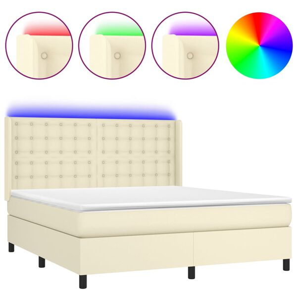 vidaXL Cama box spring colch&oacute;n y LED cuero sint&eacute;tico crema 180x200 cm