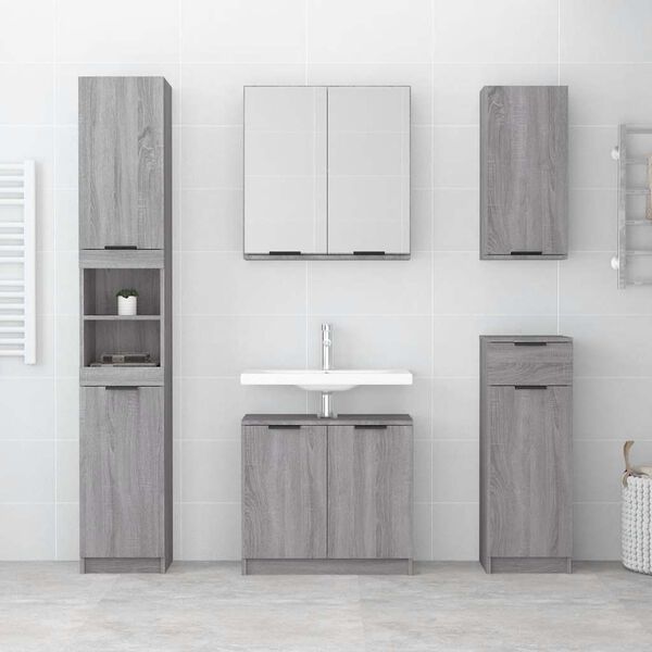vidaXL Armario de ba&ntilde;o madera contrachapada gris Sonoma 64,5x33,5x59cm