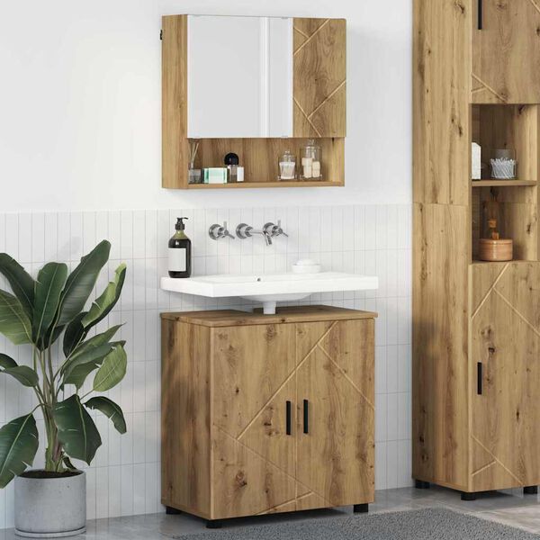 vidaXL Juego de muebles de ba&ntilde;o con puerta 2 pcs Roble artesanal