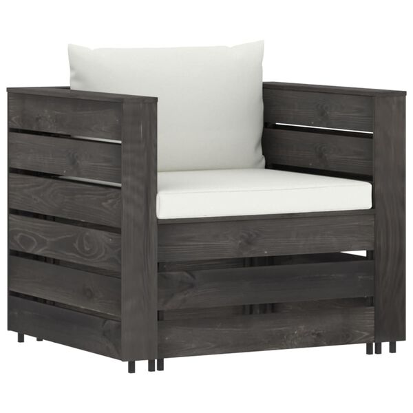 vidaXL Muebles de jard&iacute;n 2 pzas con cojines gris madera impregnada