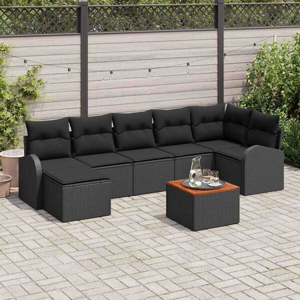 vidaXL Conjunto de sof&aacute;s de jard&iacute;n 8 pcs Negro rat&aacute;n sint&eacute;tico