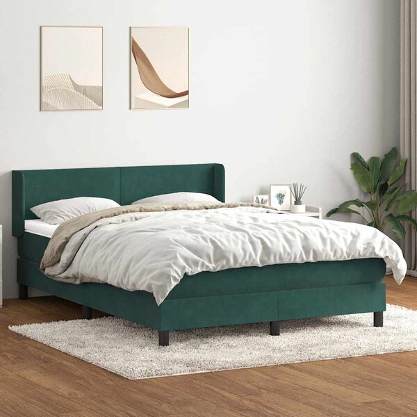 vidaXL Cama box spring con colch&oacute;n terciopelo verde oscuro 140x210 cm