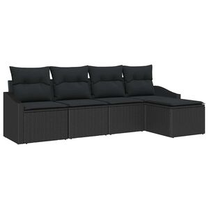 vidaXL Juego de Sof&aacute; con coj&iacute;n 5 pcs Negro rat&aacute;n sint&eacute;tico