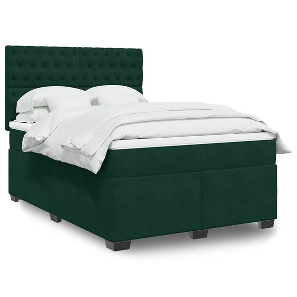 vidaXL Cama box spring con colch&oacute;n terciopelo verde oscuro 140x190 cm