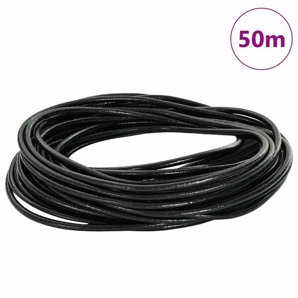 vidaXL Cord&oacute;n de cuero Negro &Oslash;2,5 mm x 50 m Cuero