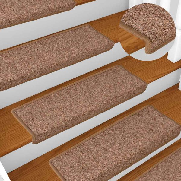 vidaXL Alfombrillas para escaleras 15 unidades 65x21x4 cm Marr&oacute;n Borde Rectangular