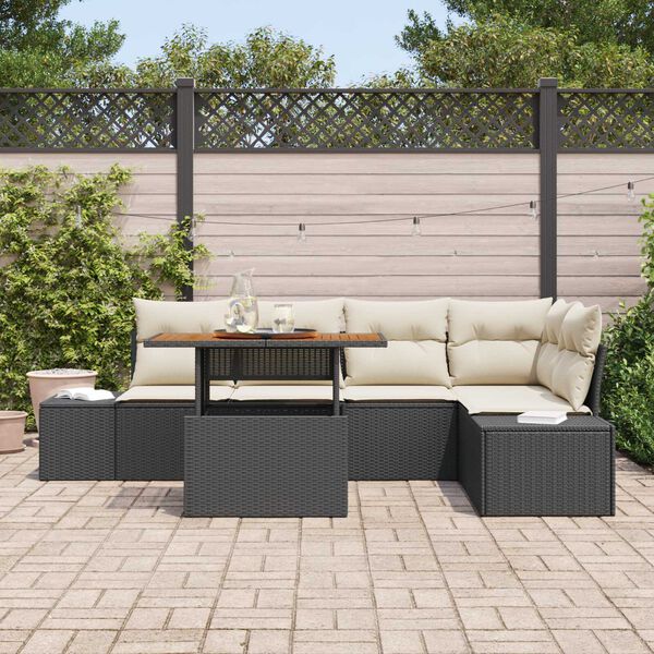 vidaXL Conjunto de sof&aacute; de jard&iacute;n 6 pcs Negro Polirat&aacute;n