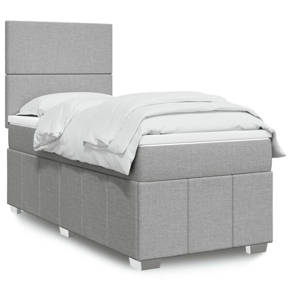 vidaXL Cama box spring con colch&oacute;n tela gris claro 90x200 cm