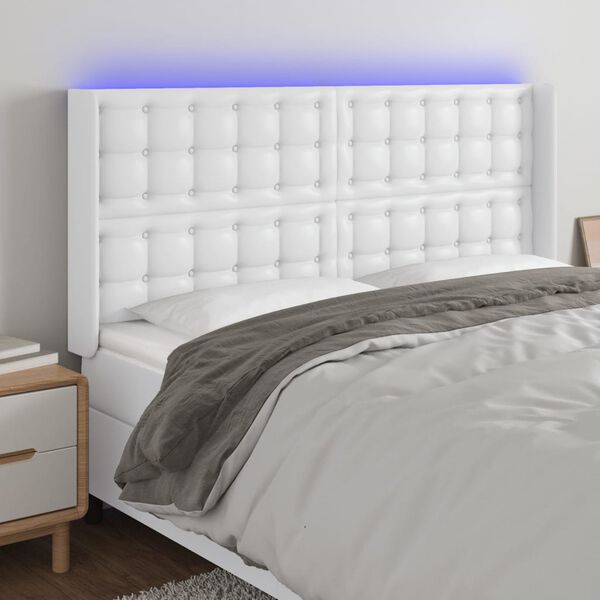 vidaXL Cabecero con LED cuero sint&eacute;tico blanco 183x16x118/128 cm