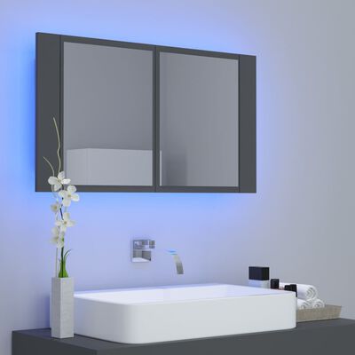 vidaXL Armario espejo de baño con luz LED acrílico gris 80x12x45 cm
