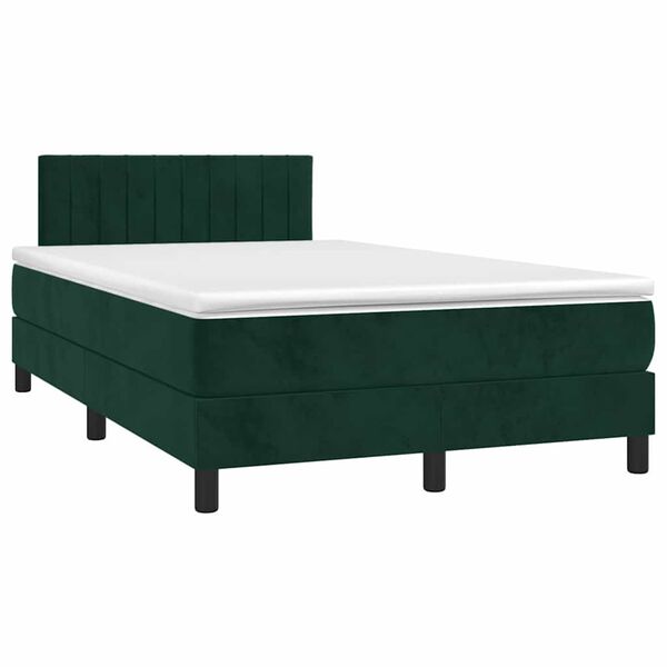 vidaXL Cama box spring colch&oacute;n y LED terciopelo verde oscuro 120x200cm