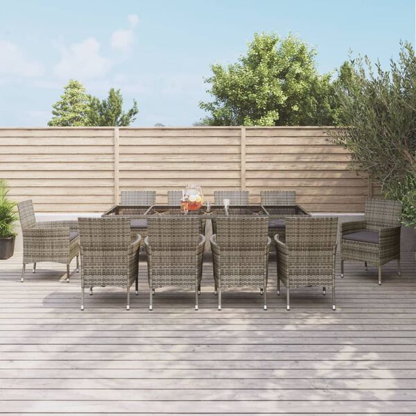 vidaXL Set de comedor de jard&iacute;n 11 pzas y cojines rat&aacute;n sint&eacute;tico gris