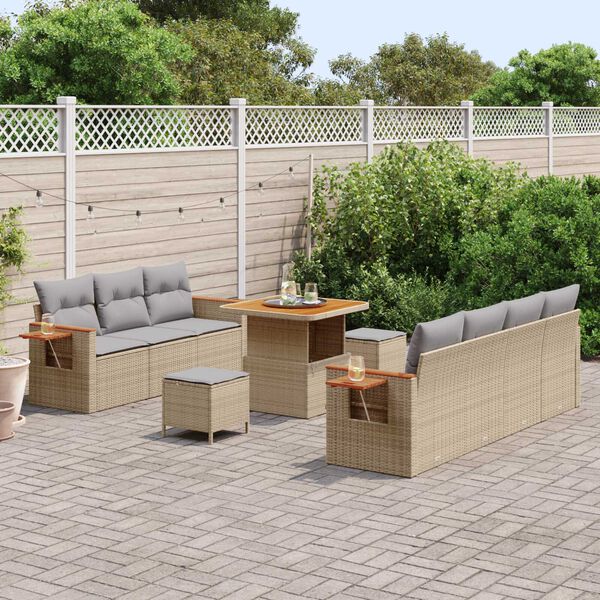vidaXL Conjunto de sof&aacute;s de jard&iacute;n con coj&iacute;n 10 pcs Beige y Gris Claro