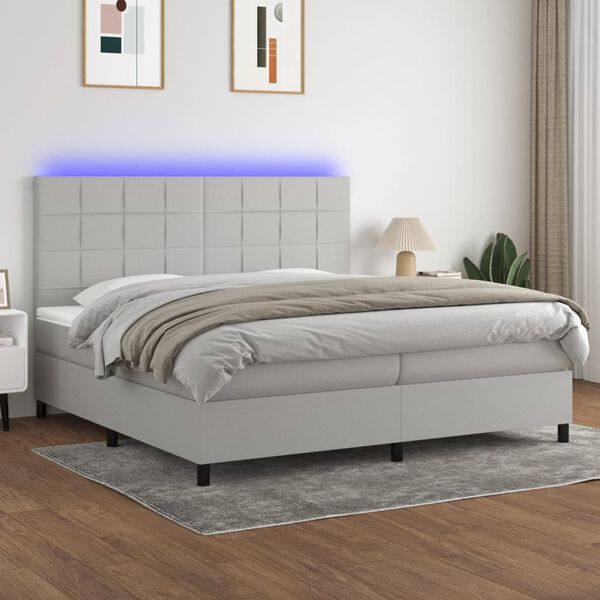 vidaXL Cama box spring con colch&oacute;n tela y LED gris claro 200x200 cm