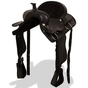 vidaXL Montura occidental, cabezada y pechera cuero real 16" negra