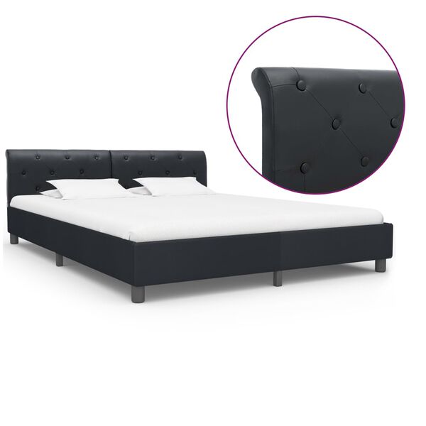 vidaXL Estructura de cama de cuero sintético negro 180x200 cm