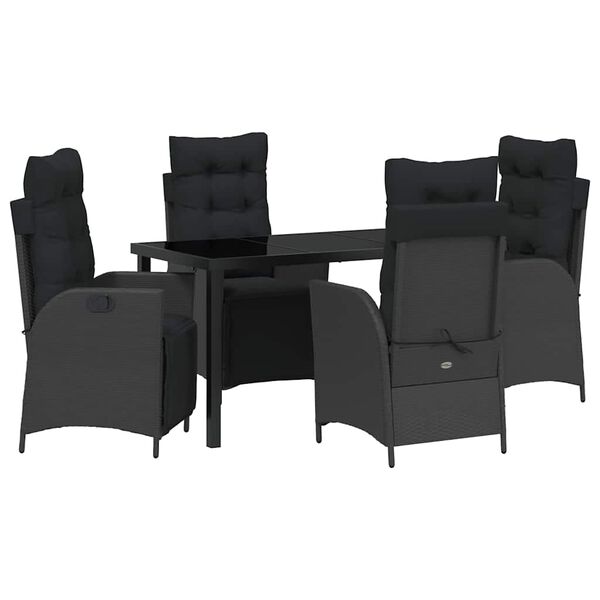vidaXL Conjunto de Comedor de Jard&iacute;n 5 pcs Negro rat&aacute;n sint&eacute;tico
