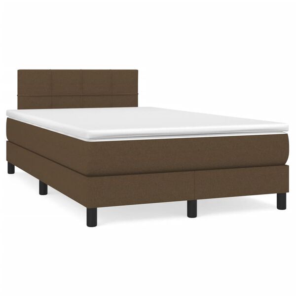 vidaXL Cama box spring con colch&oacute;n y LED tela marr&oacute;n oscuro 120x190 cm