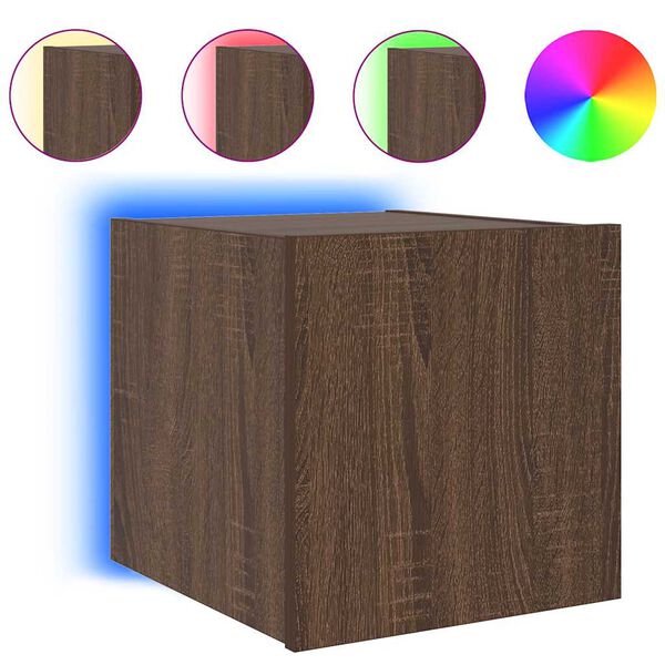vidaXL Mueble de TV de pared con luces LED roble marr&oacute;n 30,5x35x30 cm