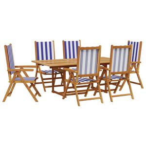 vidaXL Set de comedor de jard&iacute;n 7 pzas tela madera maciza azul blanco