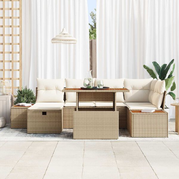 vidaXL Conjunto de sofá de jardín 7 pcs Beige ratán sintético