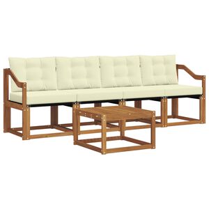 vidaXL Conjunto de sof&aacute;s de exterior con coj&iacute;n 5 pcs Natural y Crema