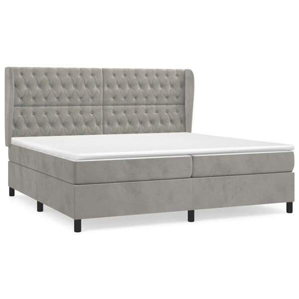 vidaXL Cama box spring con colch&oacute;n terciopelo gris claro 200x200 cm