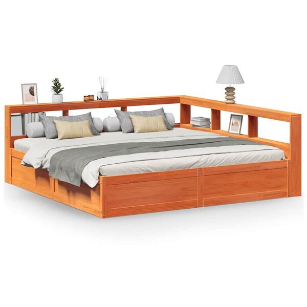 vidaXL Cama con estanter&iacute;a sin colch&oacute;n madera maciza marr&oacute;n 180x200cm