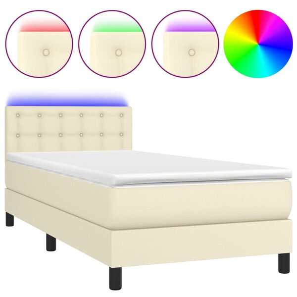 vidaXL Cama box spring y colch&oacute;n LED cuero sint&eacute;tico crema 80x200 cm