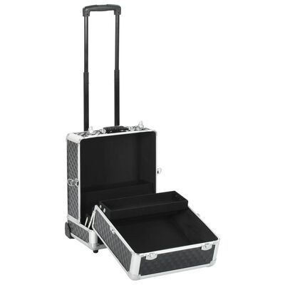 vidaXL Maletín trolley de maquillaje aluminio negro 35x29x45 cm