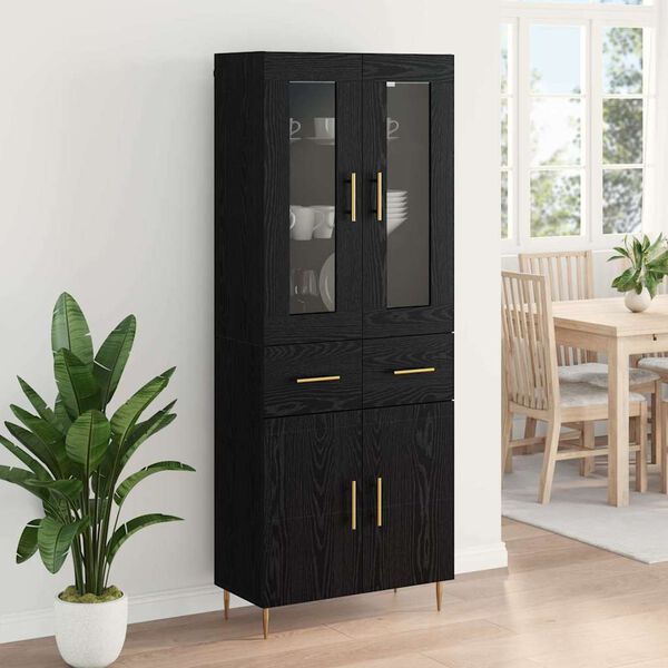 vidaXL Aparador alto con caj&oacute;n 2 pcs Roble Negro Madera de ingenier&iacute;a